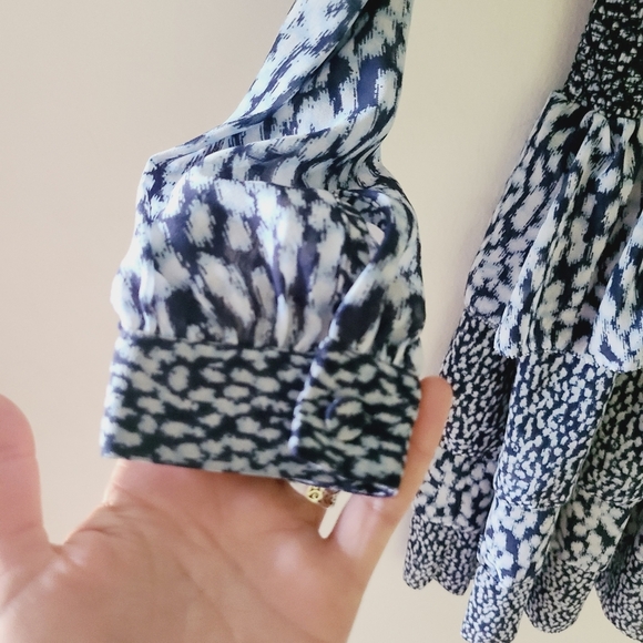 MICHAEL KORS navy printed tiered long sleeves v-neck dress - Picture 9 of 14